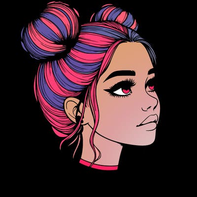 realistic girl with buns on the top of her head