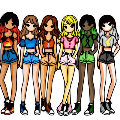 a group of girls wearing crop tops and shorts