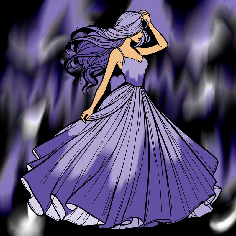 realistic woman with dress flowing in the wind