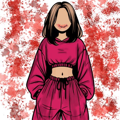 realistic girl faceless with baggy pants and a crop top