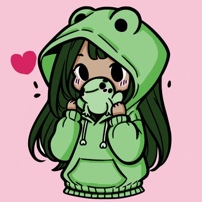 a girl holding a froggy hoodie