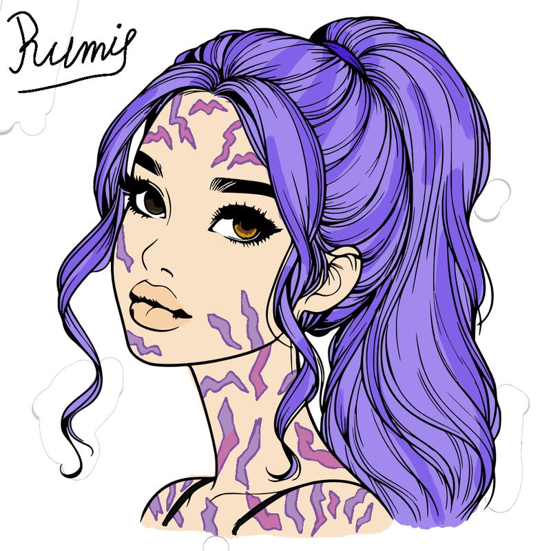 realistic girl with a ponytail on her hair and lips