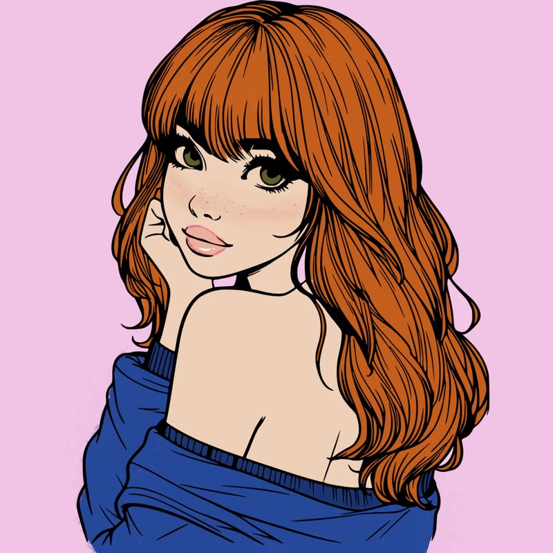 realistic girl with bangs looking over her shoulder