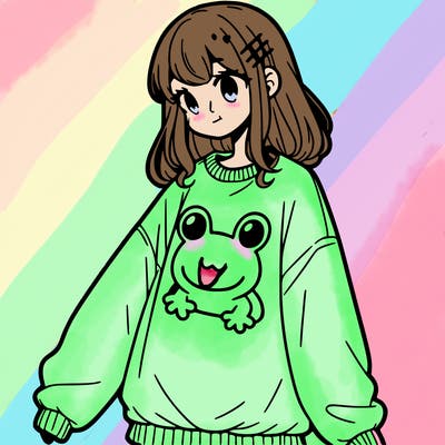 girl wearing frogging sweatshirt