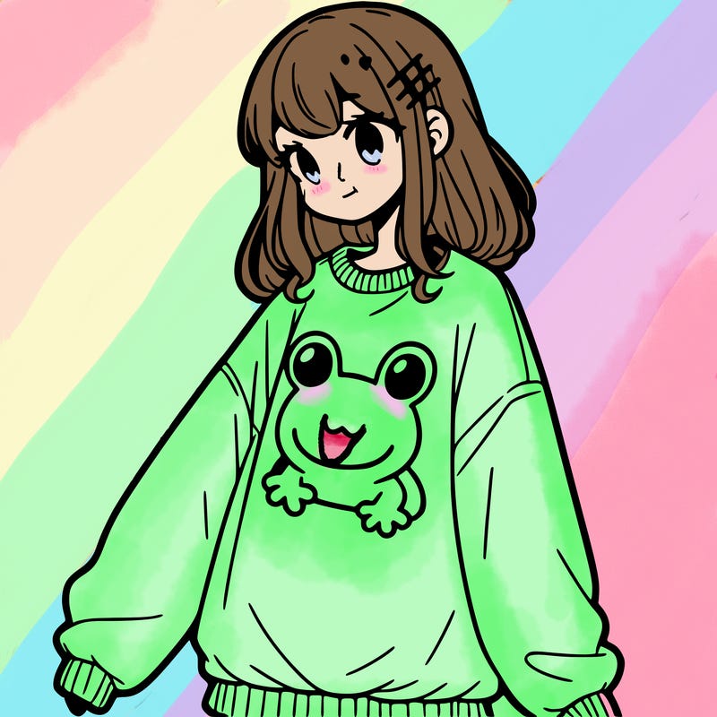 girl wearing frogging sweatshirt