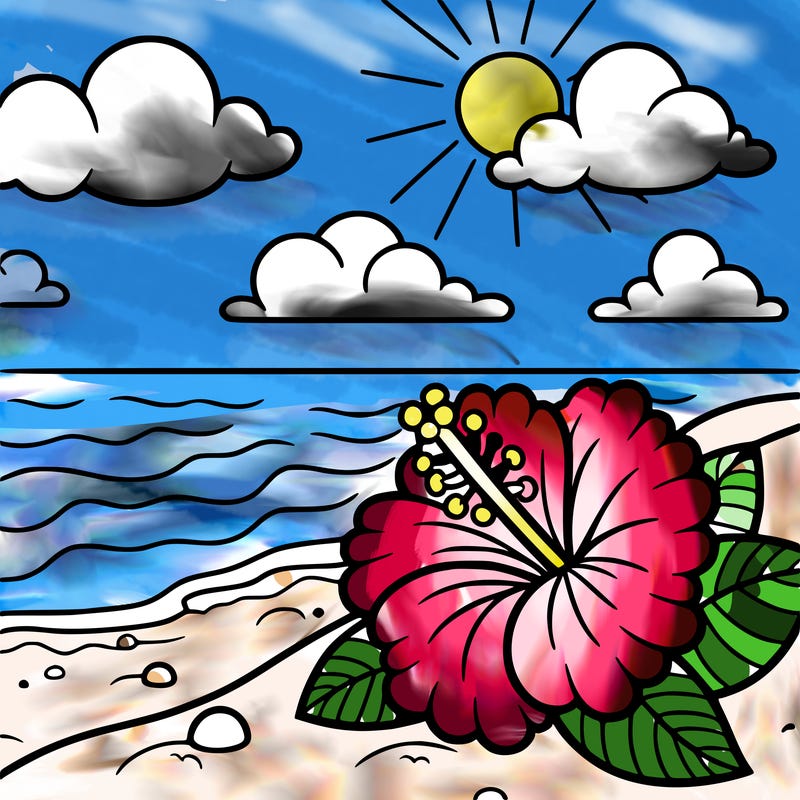hibiscus by the beach in the sand