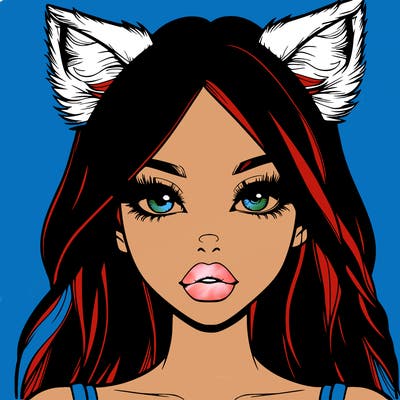 realistic girl with fox ears and realistic lips