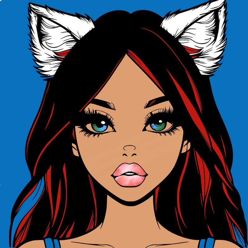 realistic girl with fox ears and realistic lips