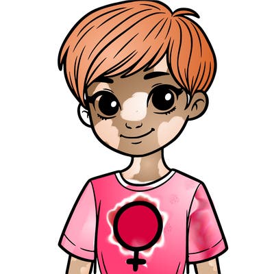 girl with pixie cut and feminist shirt