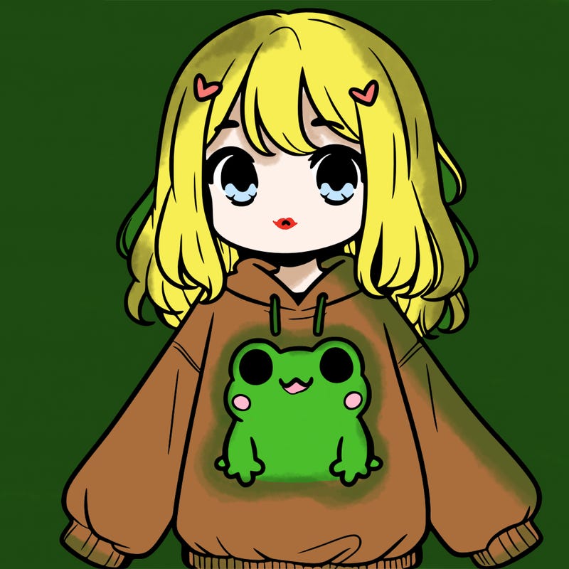 girl wearing frogging sweatshirt