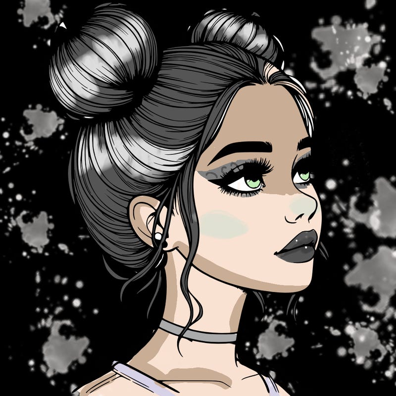 realistic girl with buns on the top of her head