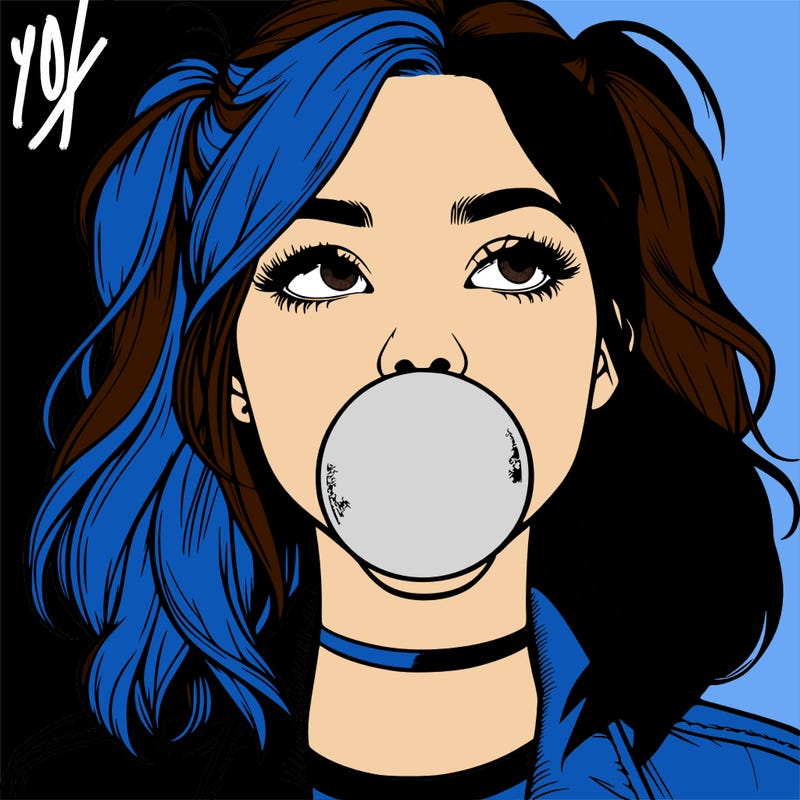 realististic girl blowing bubble -gum