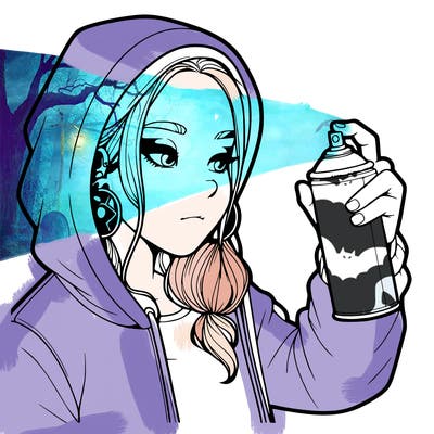 a realistic girl, spray painting