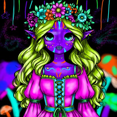 realistic elf girl wearing flower crown and dress
