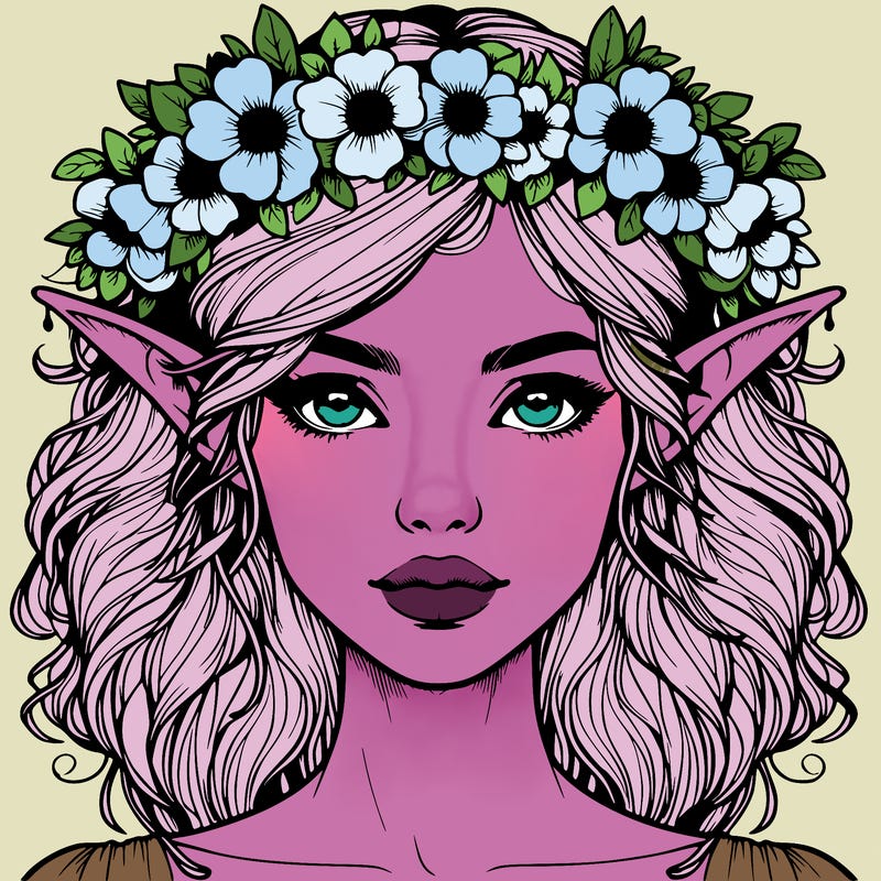 realistic female elf with flower crown
