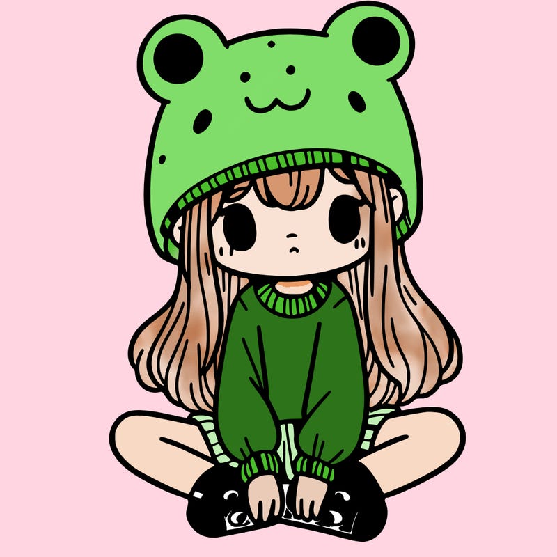 a girl wearing a frog hat and some frog socks