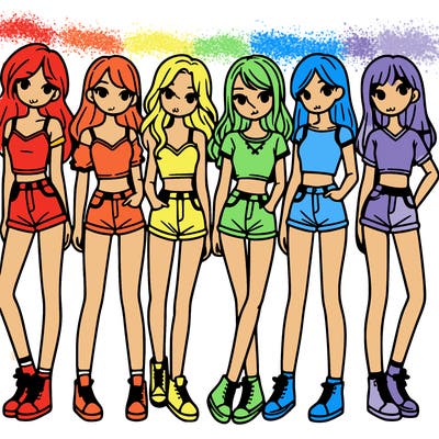 a group of girls wearing crop tops and shorts