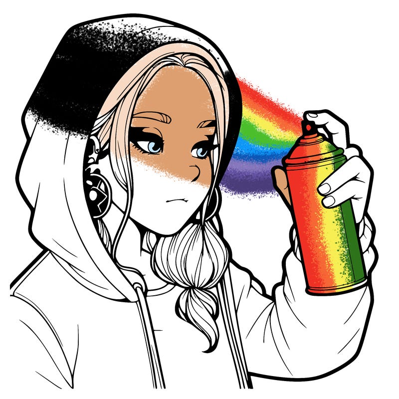 a realistic girl, spray painting