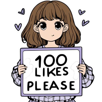 a girl holding a sign saying 100 likes please