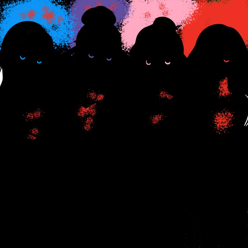 four beautiful teen girls in dresses