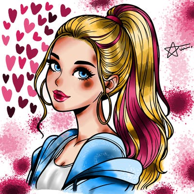 realistic girl with a high ponytail