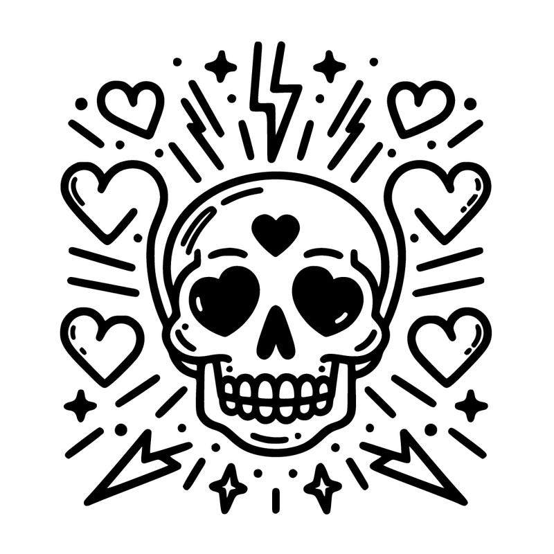 skull with hearts with lighting