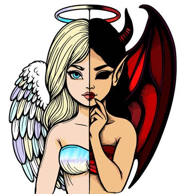 realistic angel half demon