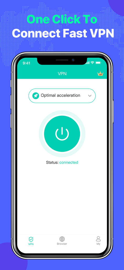 Storm Vpn-Best VPN proxy - Storm VPN mobile app interface showing a one-click connection button with a status of connected