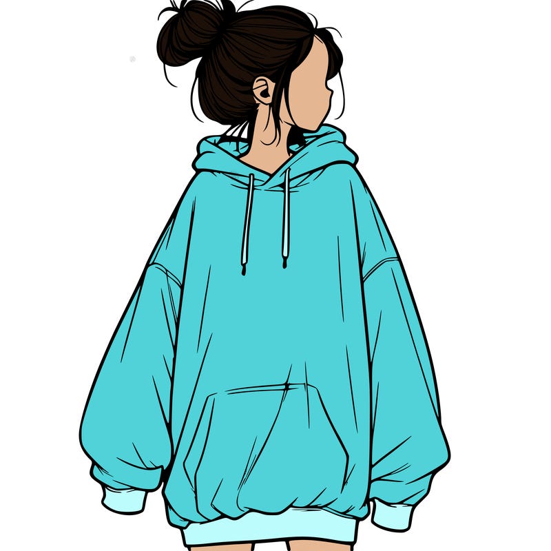 realistic girl with a oversized sweatshirt on and a bun