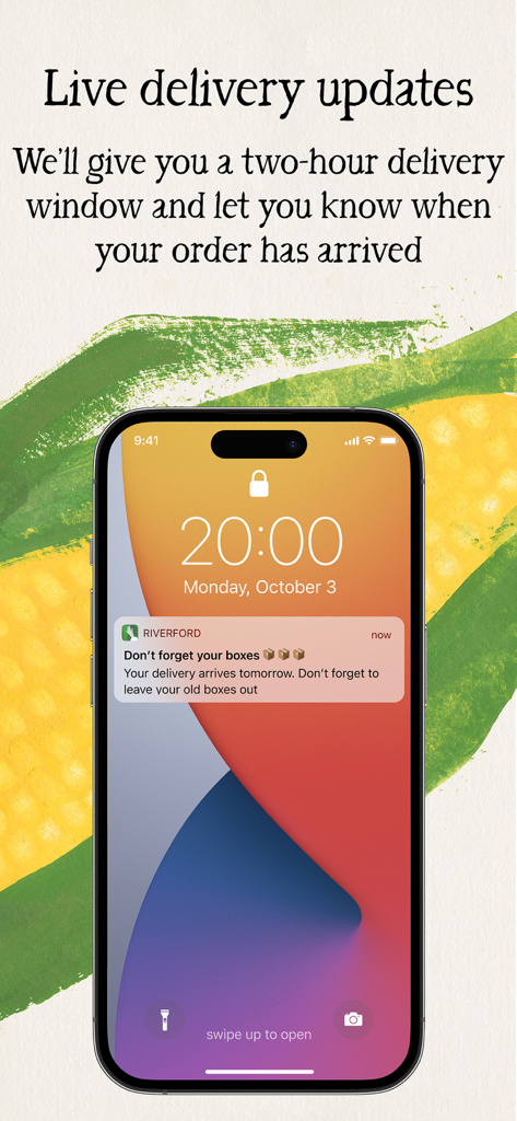 리버포드 앱 배송 알림과 상자 반납 알림을 보여주는 아이폰 화면