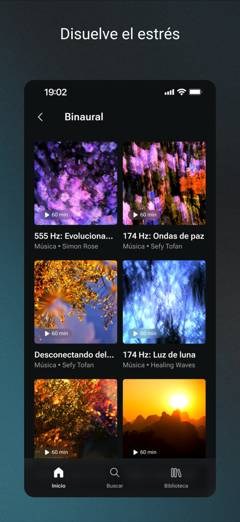 Despertar: Meditación y Dormir - Una biblioteca de pistas de música de meditación binaural en la aplicación Despertar para aliviar el estrés