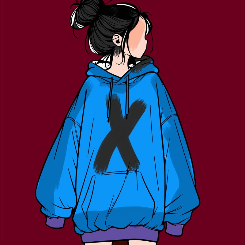 realistic girl with a oversized sweatshirt on and a bun