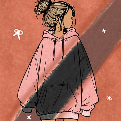 realistic girl with a oversized sweatshirt on and a bun