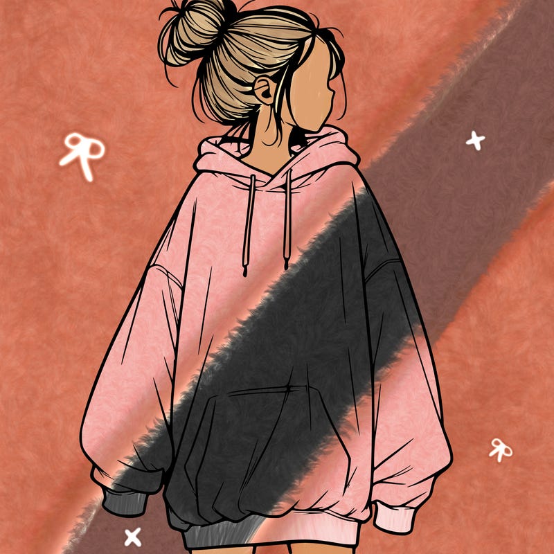 realistic girl with a oversized sweatshirt on and a bun