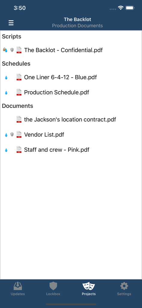 scenechronize - List of digital production scripts schedules and documents in the Scenechronize app
