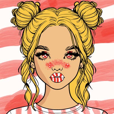 realistic girl with two buns in hair and lips