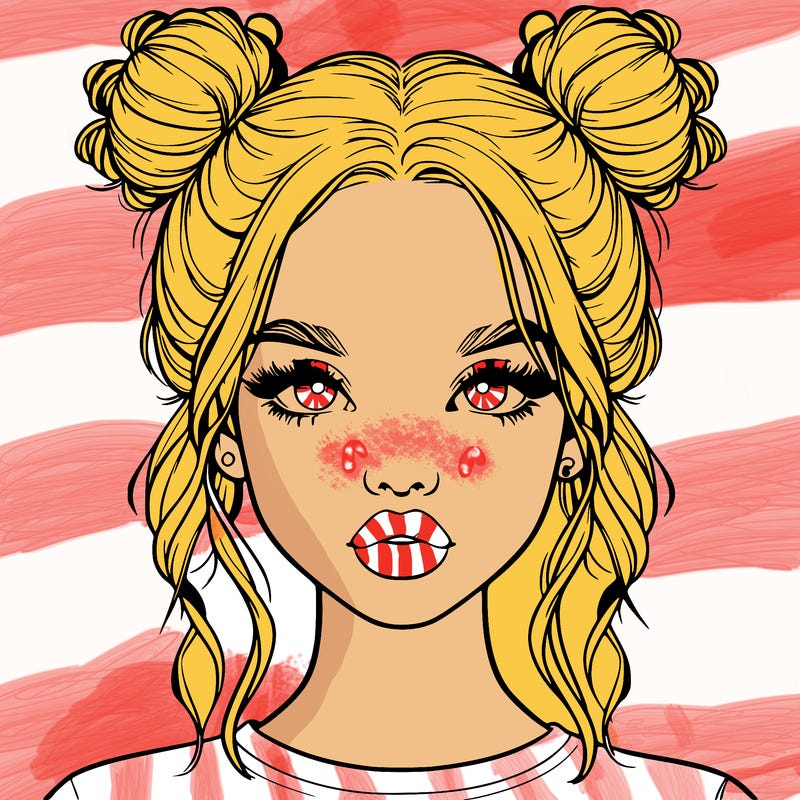realistic girl with two buns in hair and lips