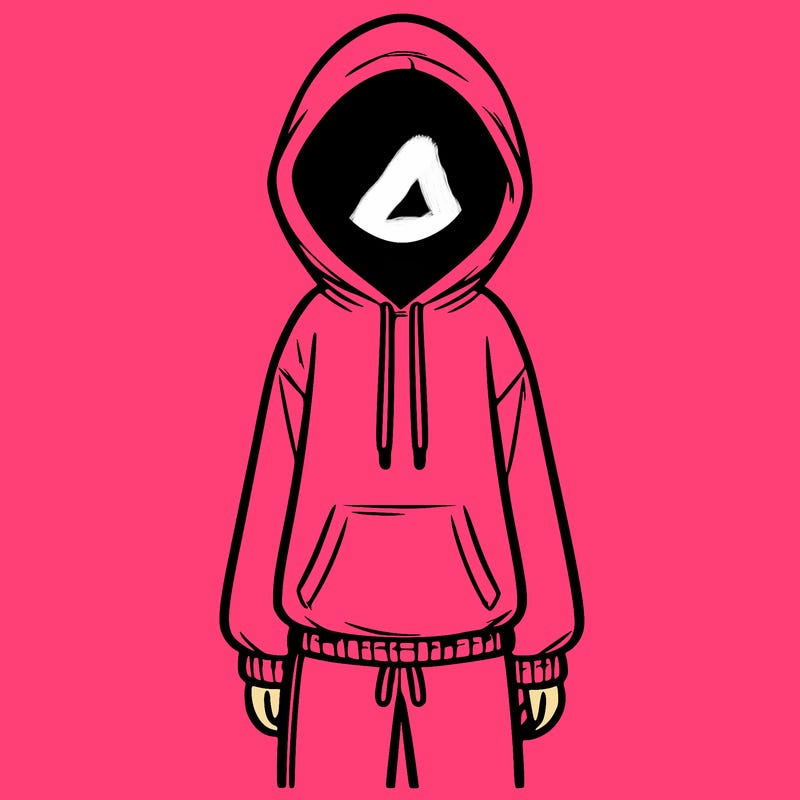 faceless girl in a tracksuit with a hood on and no hair