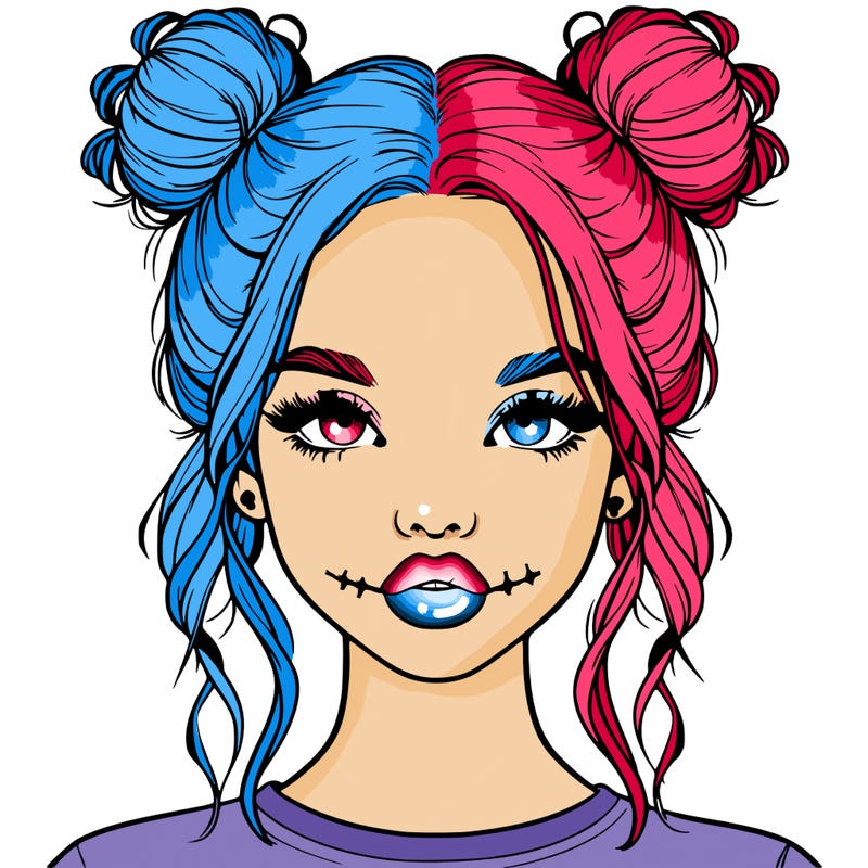 realistic girl with two buns in hair and lips