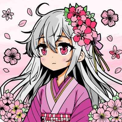 anime girl with flowers surrounding her