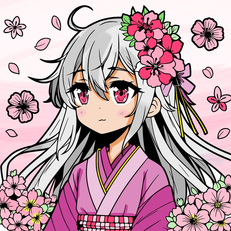 anime girl with flowers surrounding her