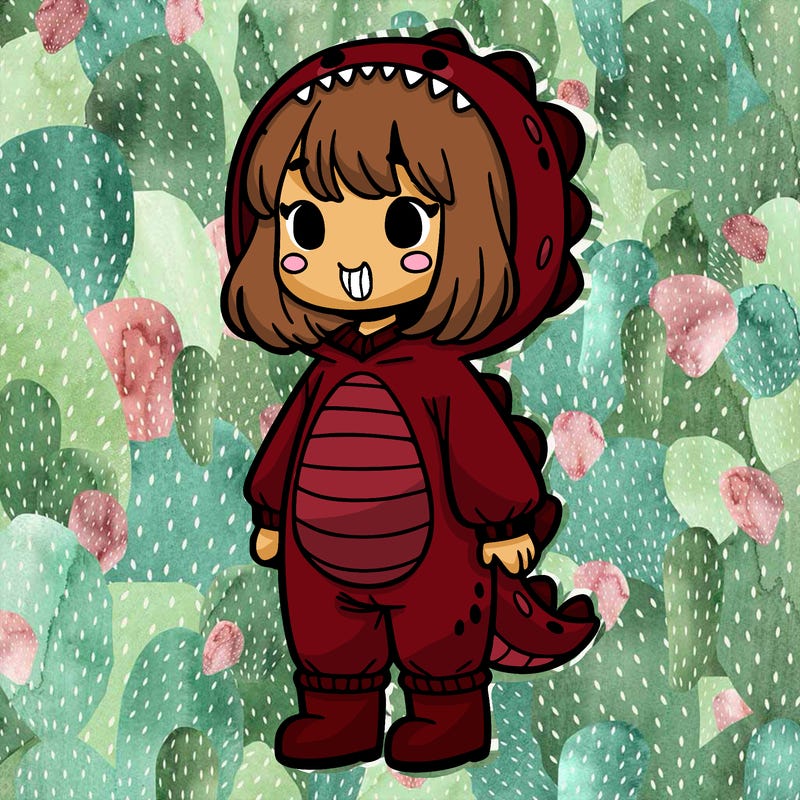 a girl in a dinosaur suit