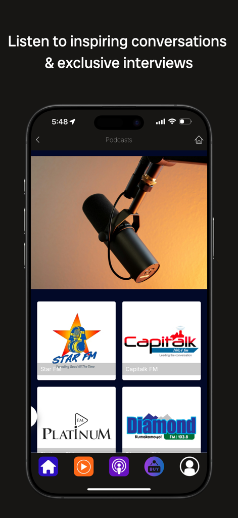 ZTN Prime - ZTN Prime app podcast screen featuring Zimbabwean radio stations Star FM and Capitalk FM.