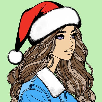 realistic girl in santa hat