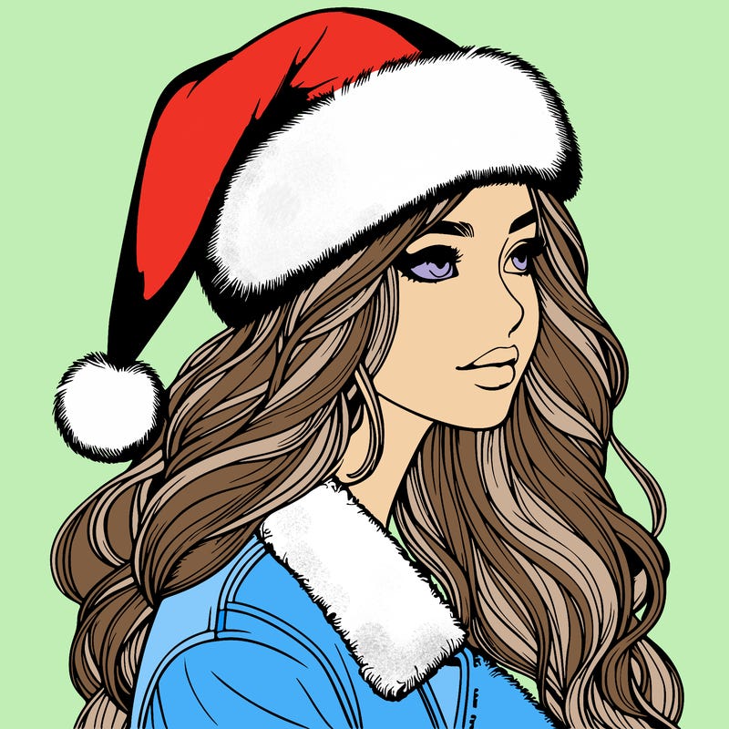 realistic girl in santa hat