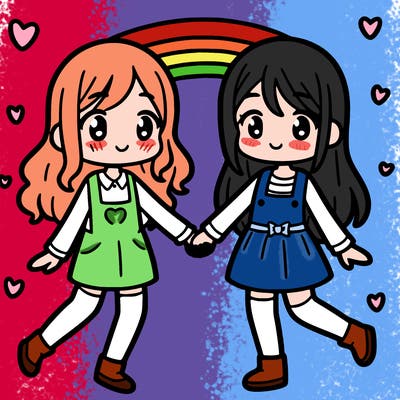 two girls holding hands