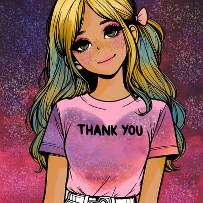 pretty realistic girl with thank you t-shirt