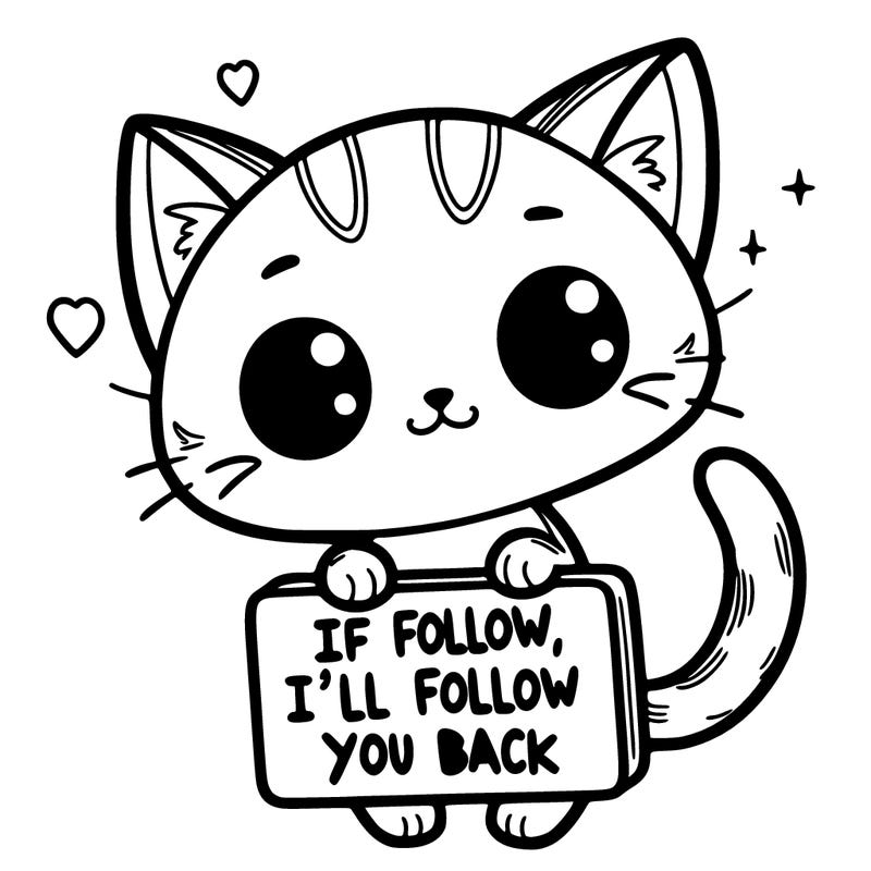cute cat holding a sign that says if you follow, i’ll follow you back