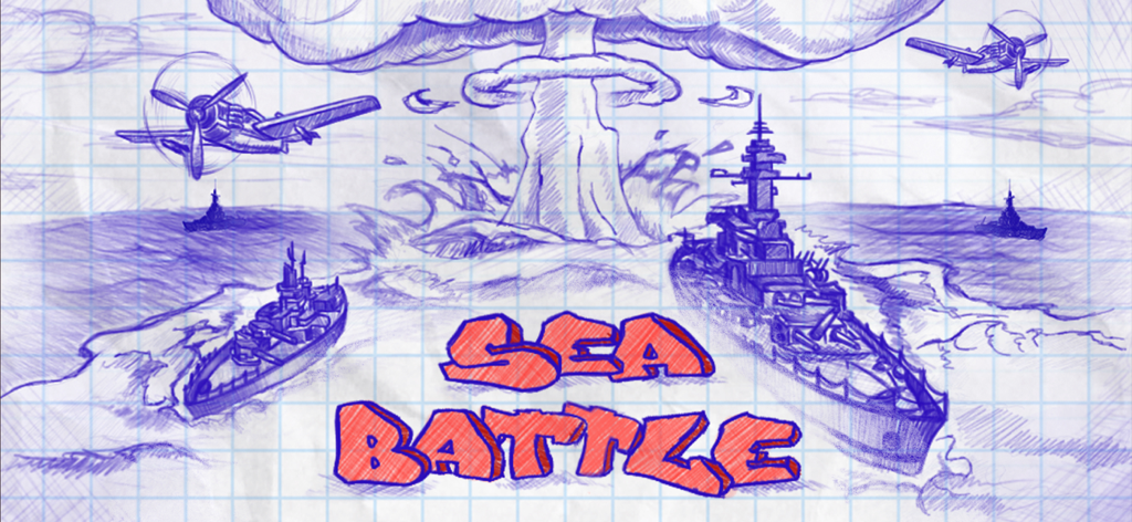 Sea Battle Online - Batalha naval desenhada à mão em papel quadriculado com navios de guerra e aviões.