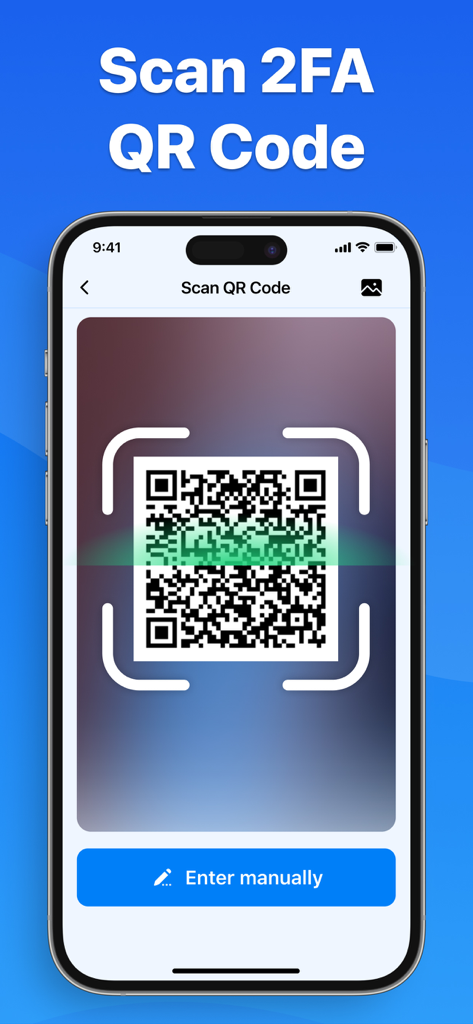 Mobile interface showing the scanning of a 2FA QR code for secure account setup